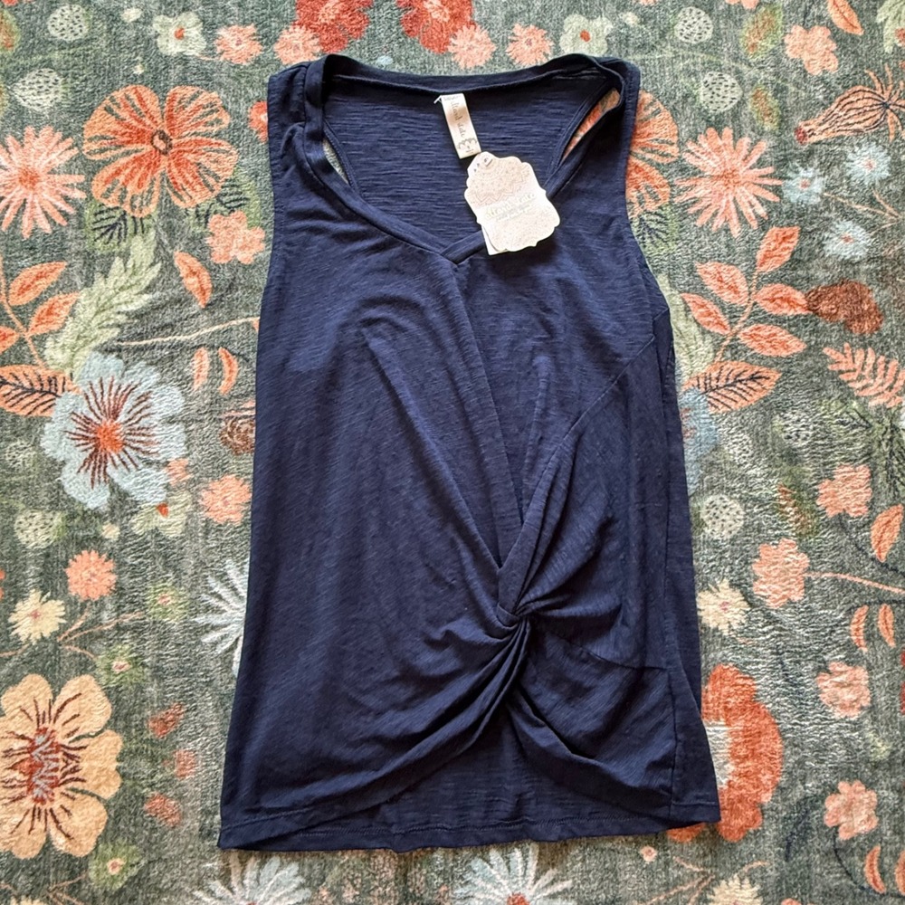 Altar'd‎ State Womens Front Knot V-Neck Tank Top Black Iris Slub Knit NWT